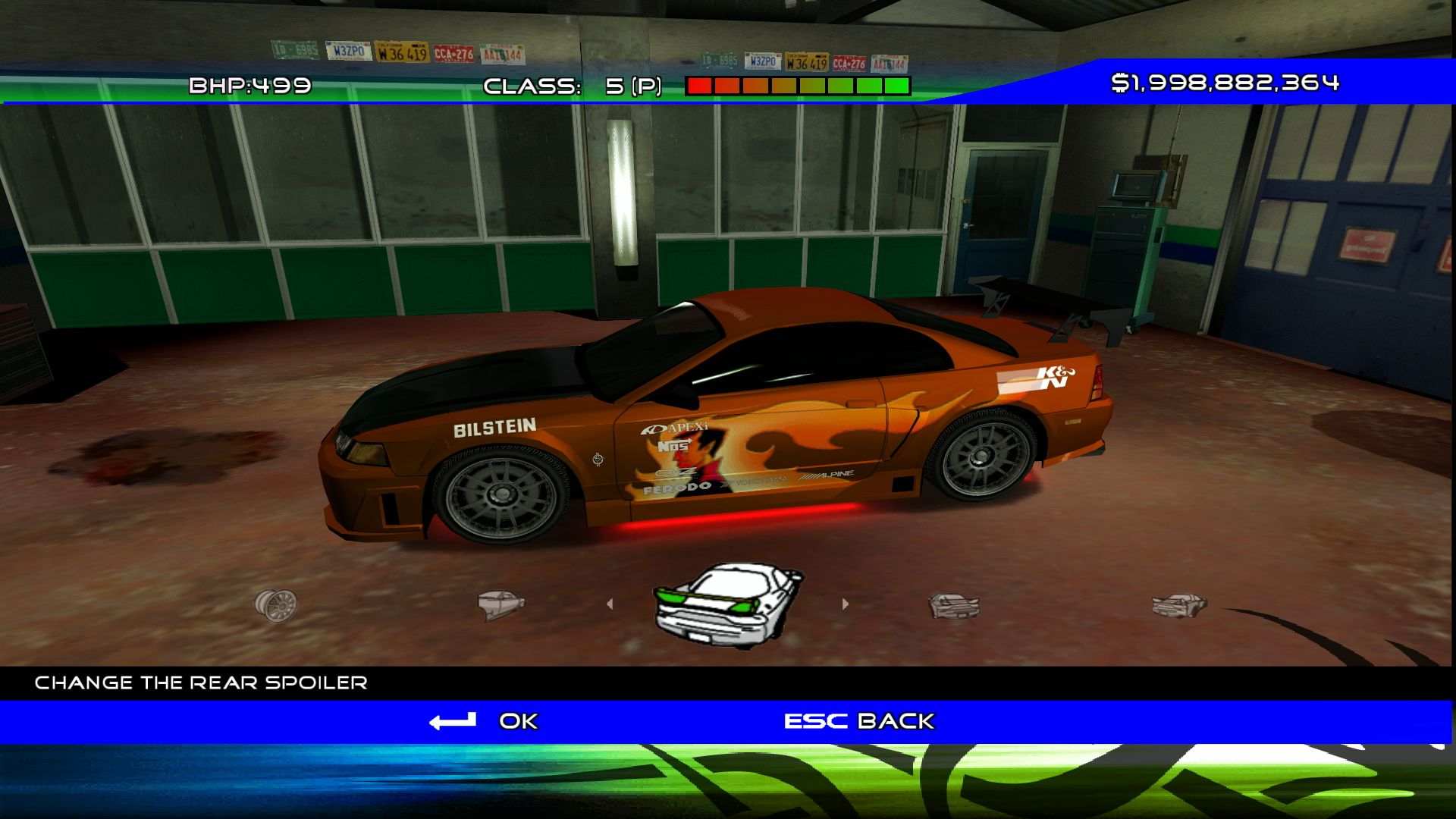 The Ford Mustang 99 GT in the Workshop, with a high-profile wing.